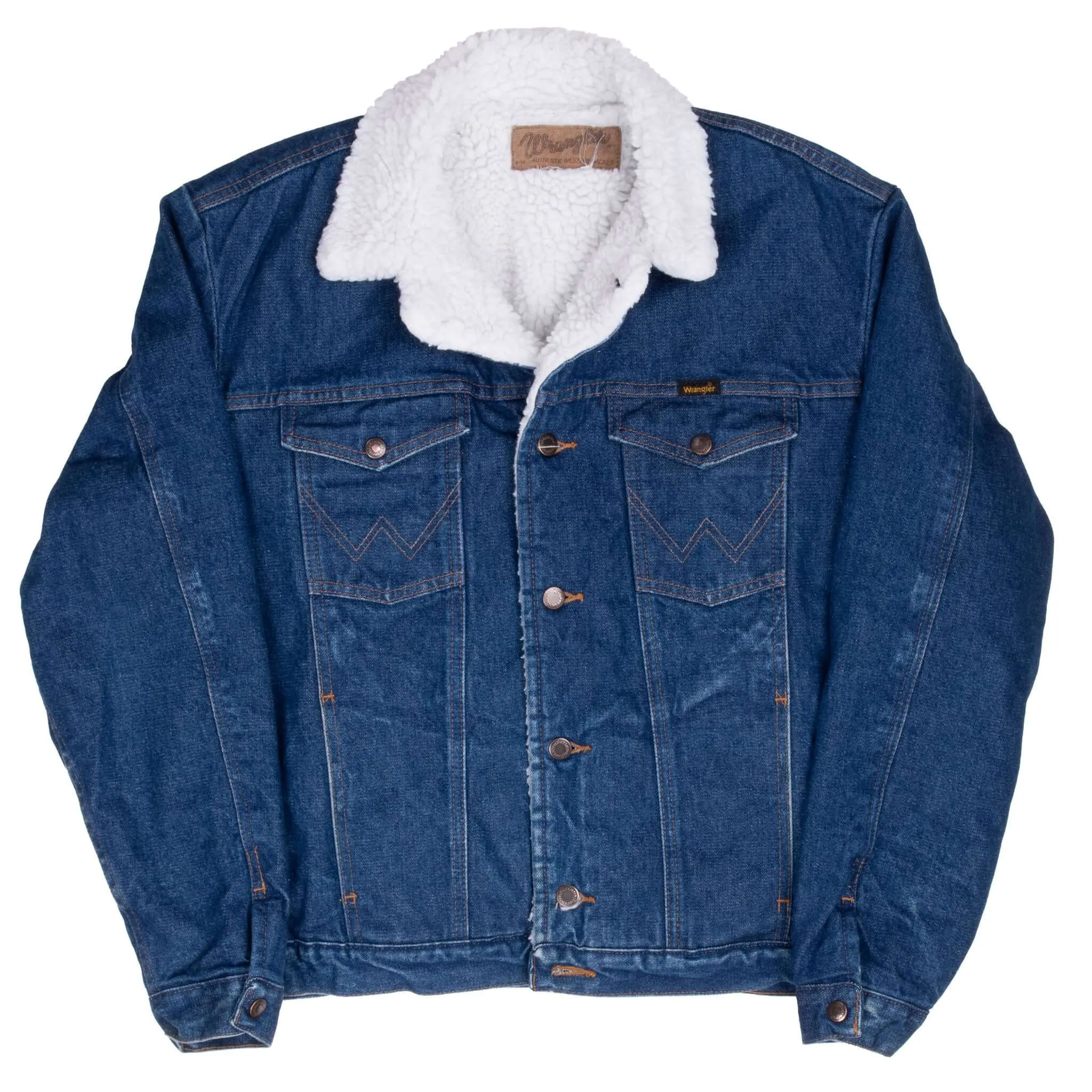 VINTAGE WRANGLER SHERPA LINER DENIM TRUCKER JACKET 1980S LARGE