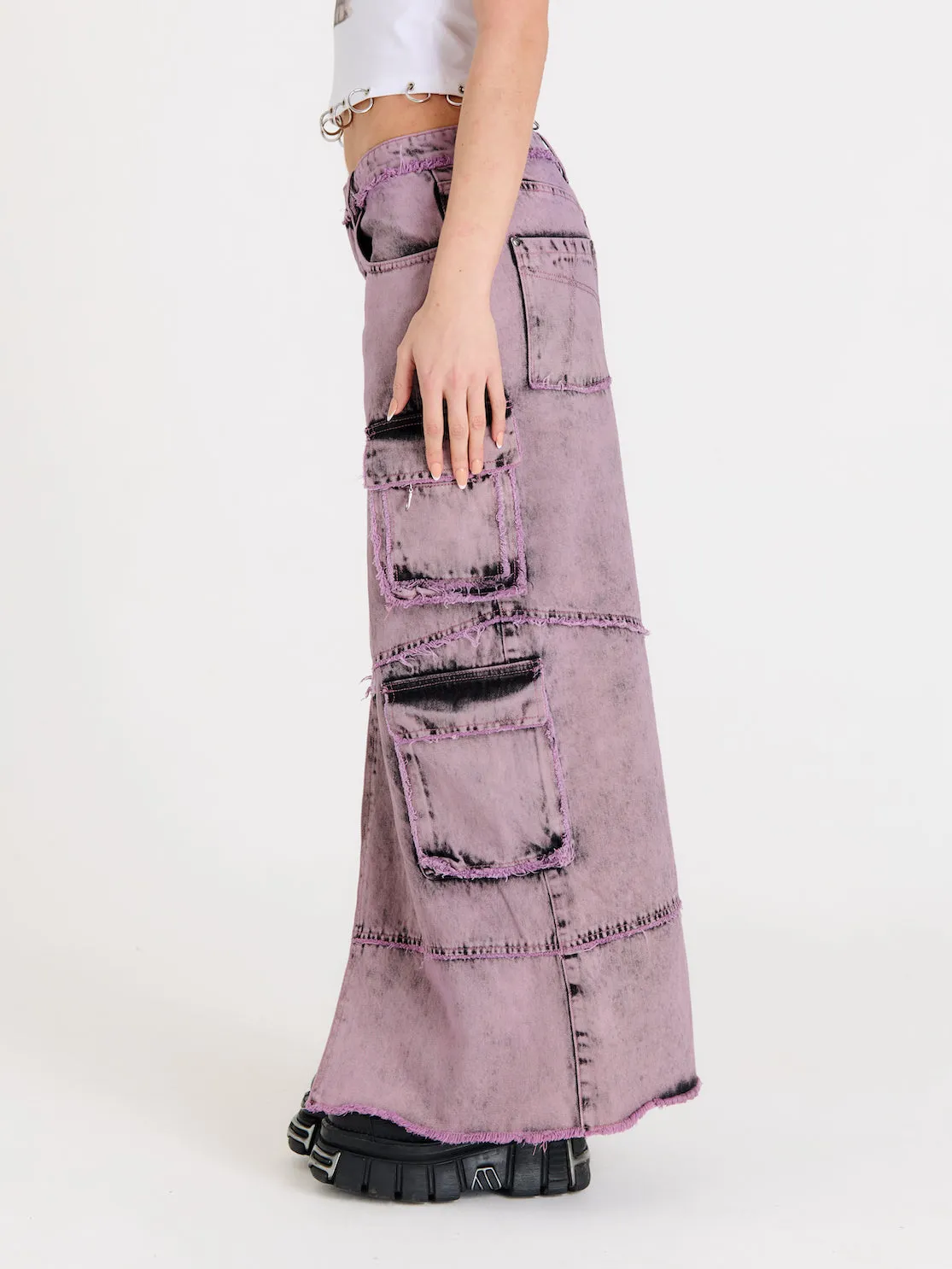 Vortex Denim Combat Maxi Skirt