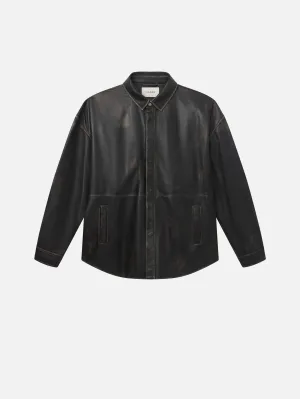 Washed Leather Shirt -- Black Washed