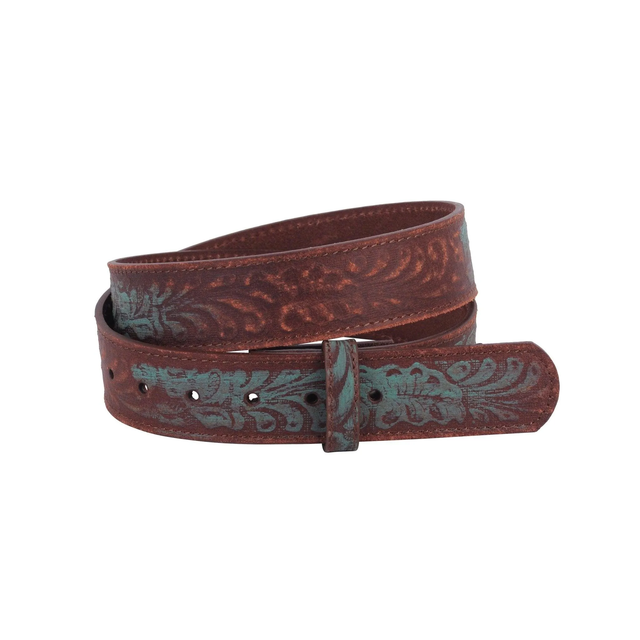 Western Tooled Snap On Belt Strap