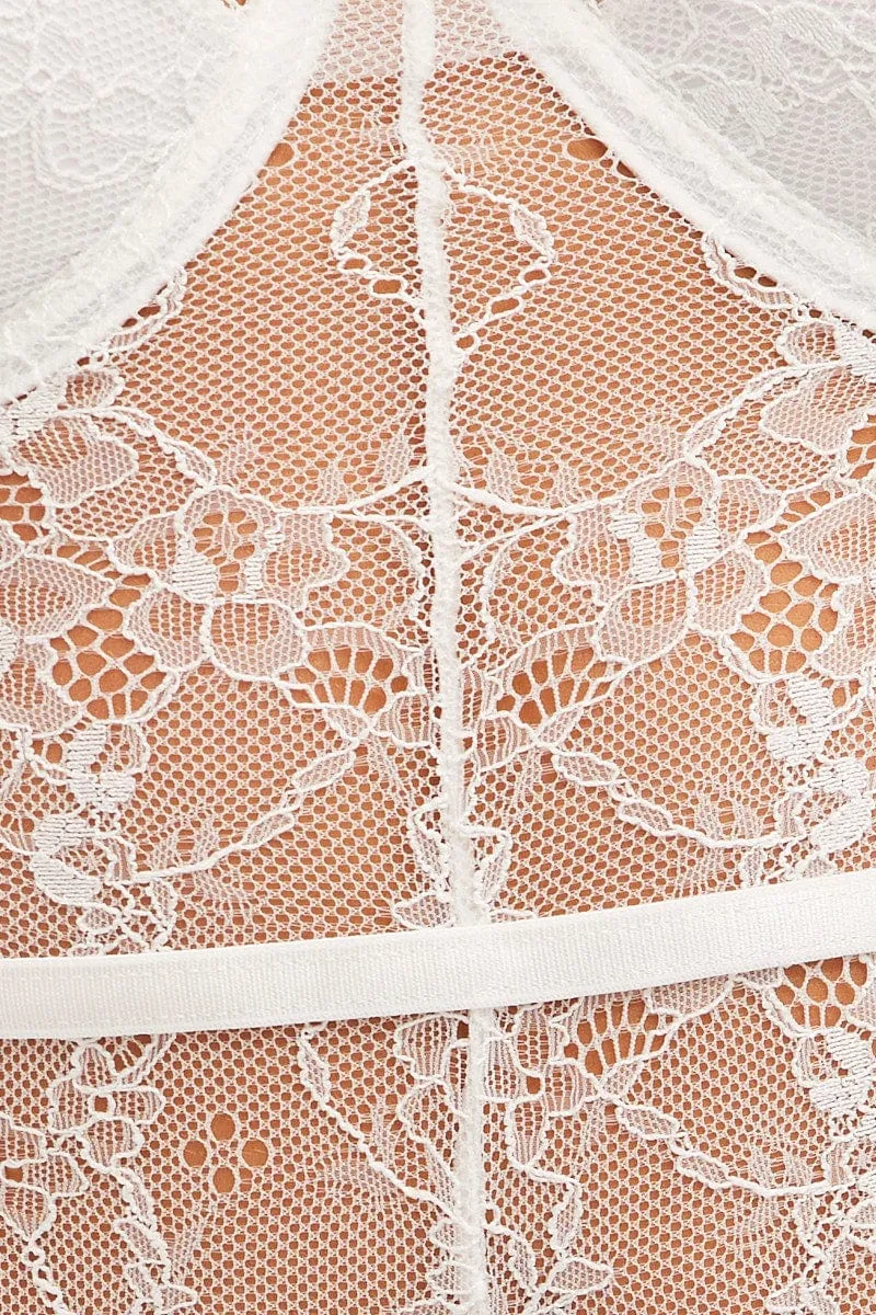 White Bodysuit Sleeveless Sweetheart Lace Jersey