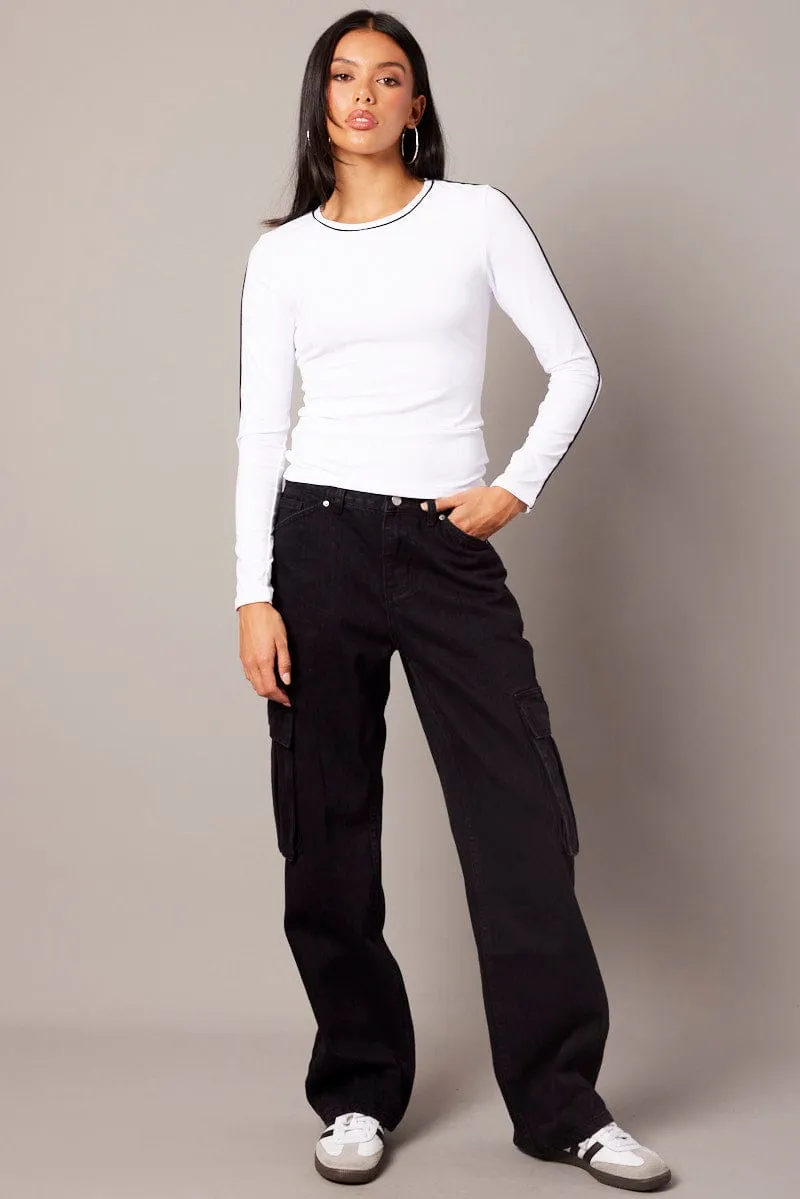 White Contrast Tipped Top Long Sleeve Supersoft