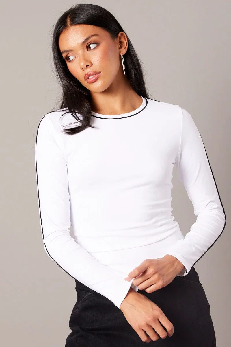 White Contrast Tipped Top Long Sleeve Supersoft
