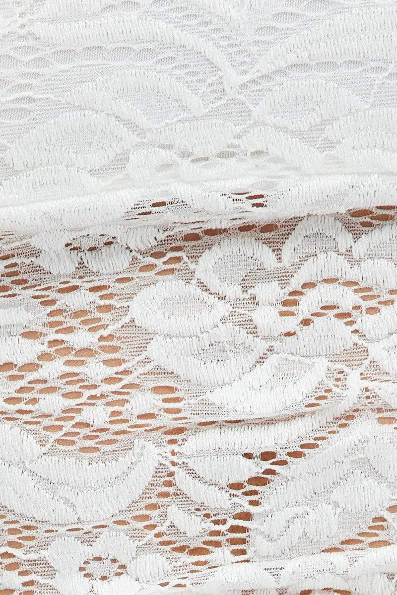 White Lace Top Cap Sleeve Square Neck Open Back Stretch