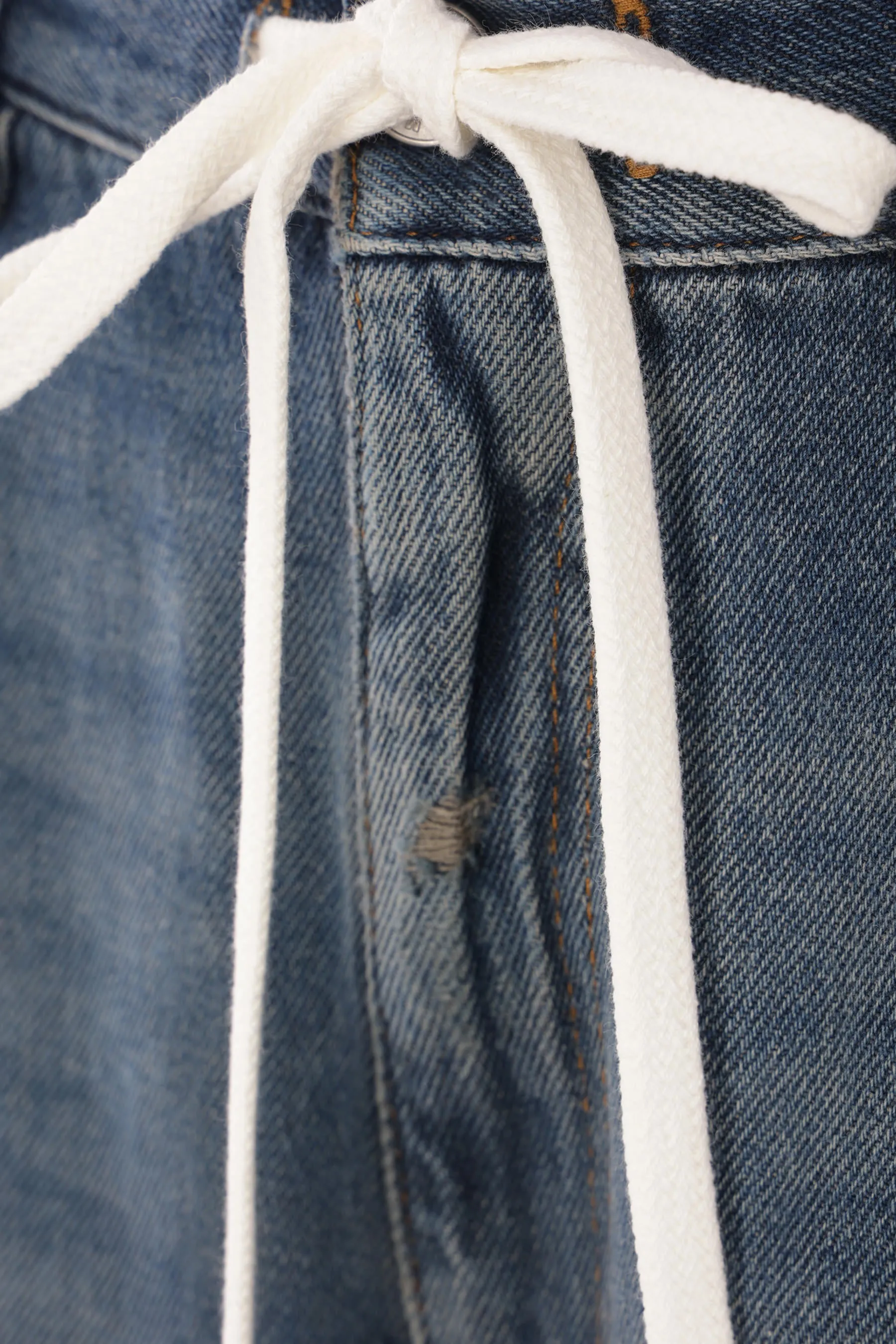wide-leg denim jeans with drawstring