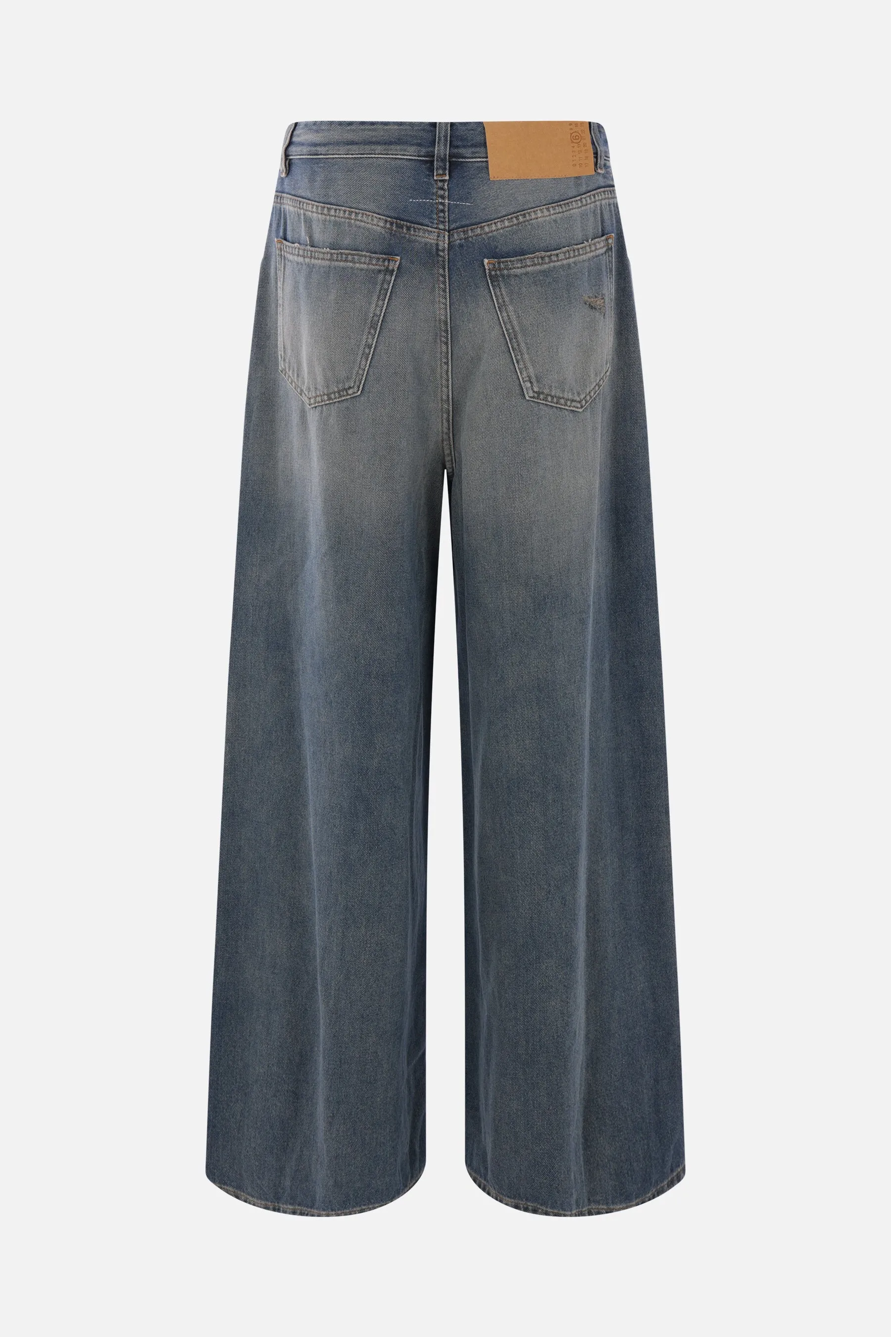 wide-leg denim jeans with drawstring