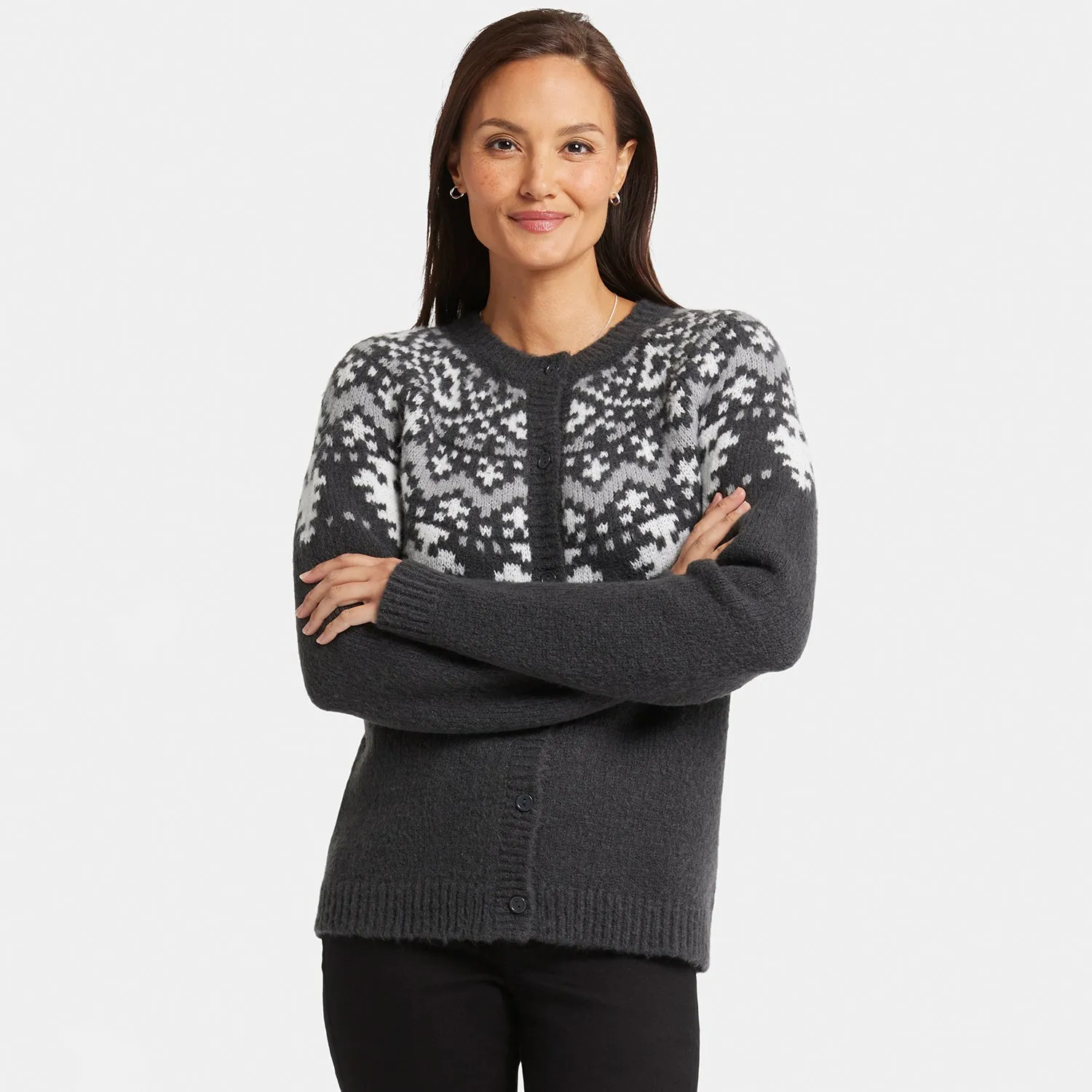 Winter Fairisle Cardigan - Charcoal Heathered