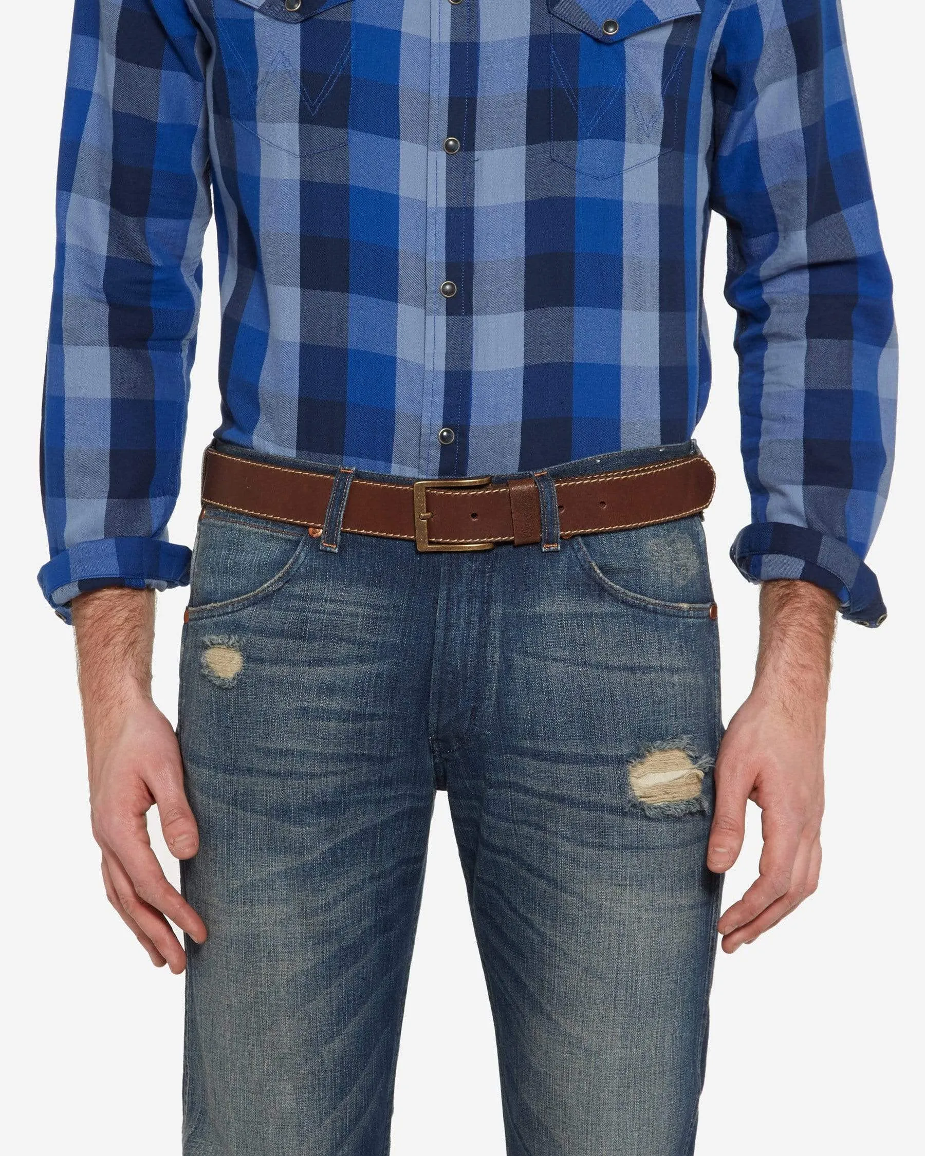 Wrangler Basic Stitched Belt - Mid Brown