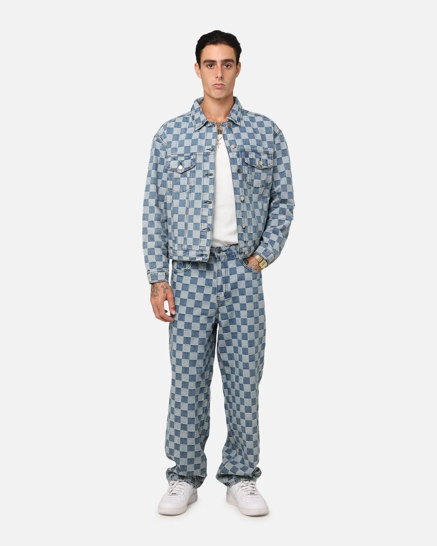 XXIII Checker Board Denim Jeans Blue