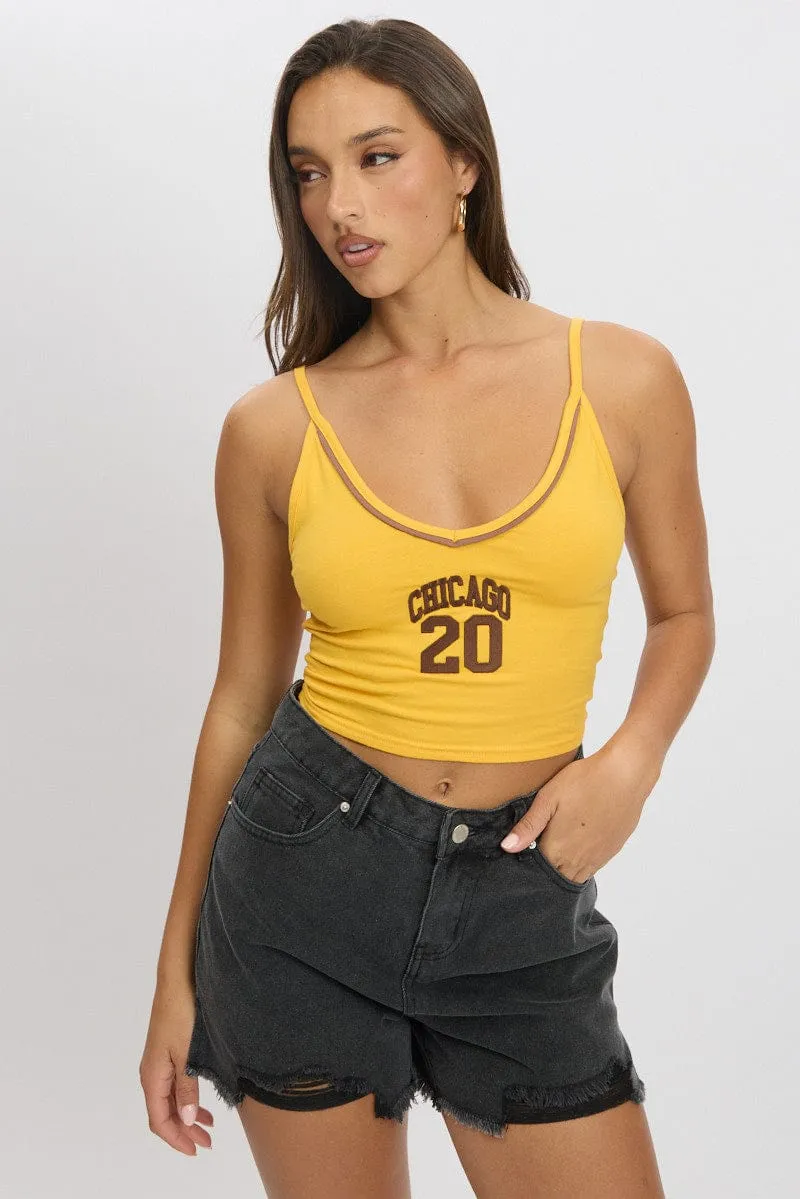 Yellow Graphic Halter Neck Top