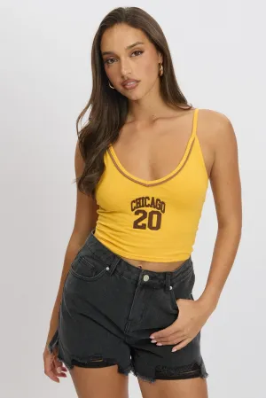 Yellow Graphic Halter Neck Top