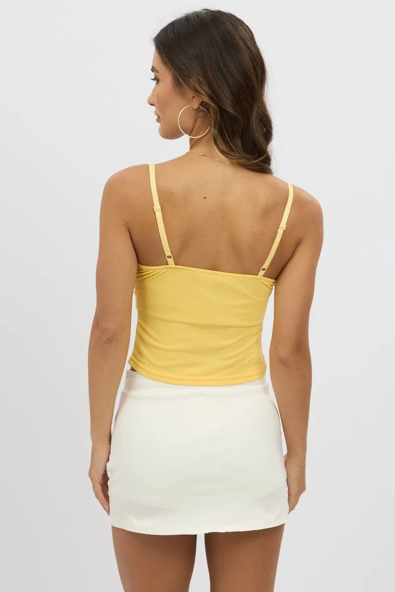 Yellow Mesh Singlet Top Lace Insert